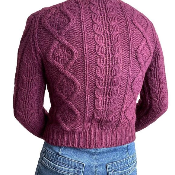 J Crew Womens Purple Chunky Cable Knit Alpaca Wool Blend Cardigan Sz XS - Picture 4 of 9